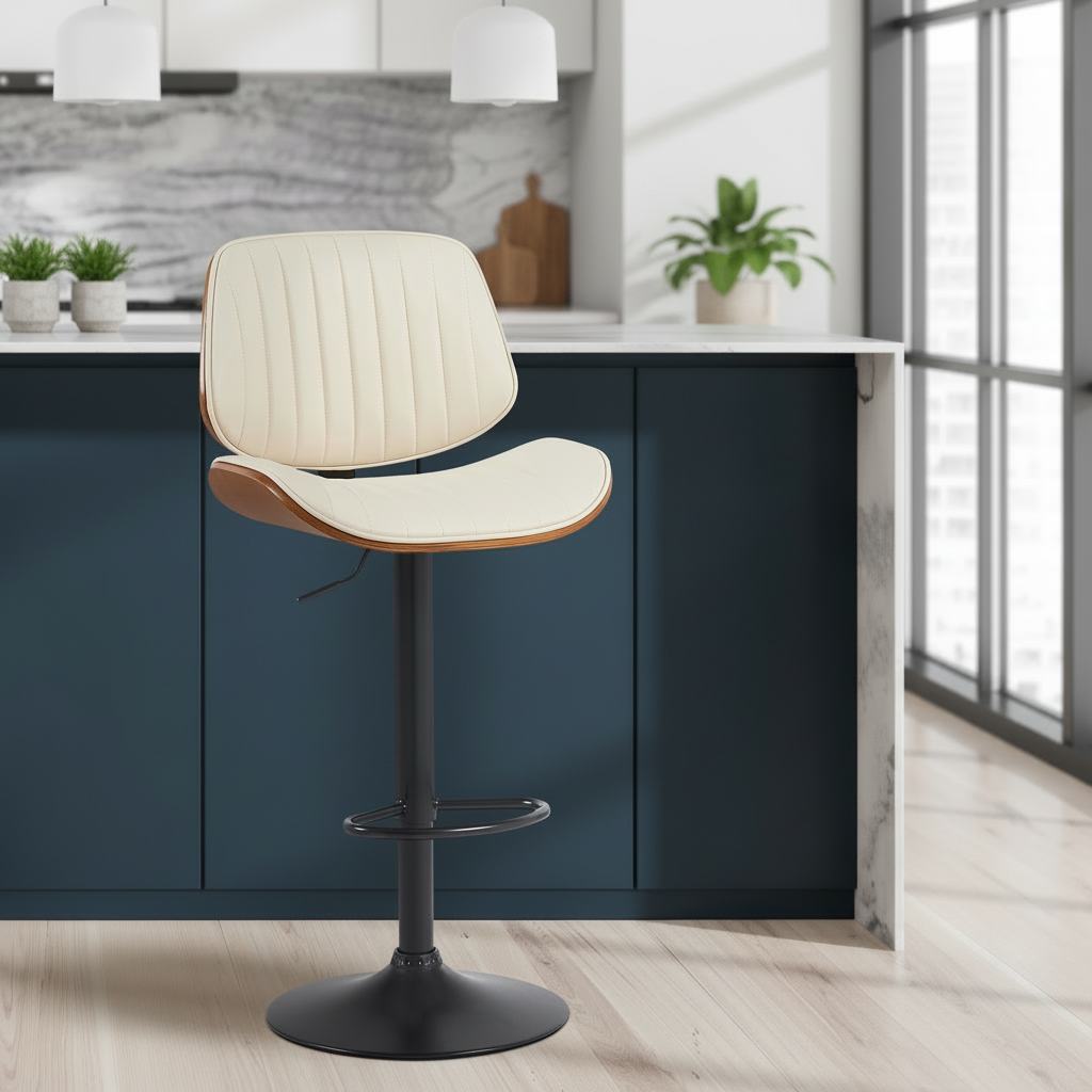 2 barkrukken set draaibaar en verstelbaar met rugleuning van kunstleer - meerdere kleuren