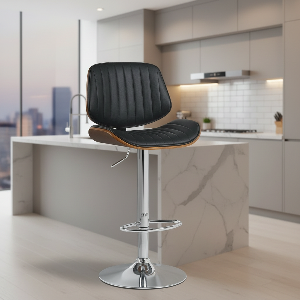 2 barkrukken set draaibaar en verstelbaar met rugleuning van kunstleer - meerdere kleuren