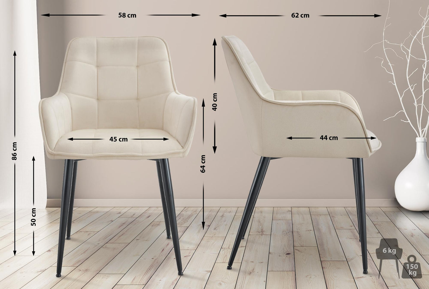 2 stoelen set woonkamer velvet met armleuning - meerdere kleuren