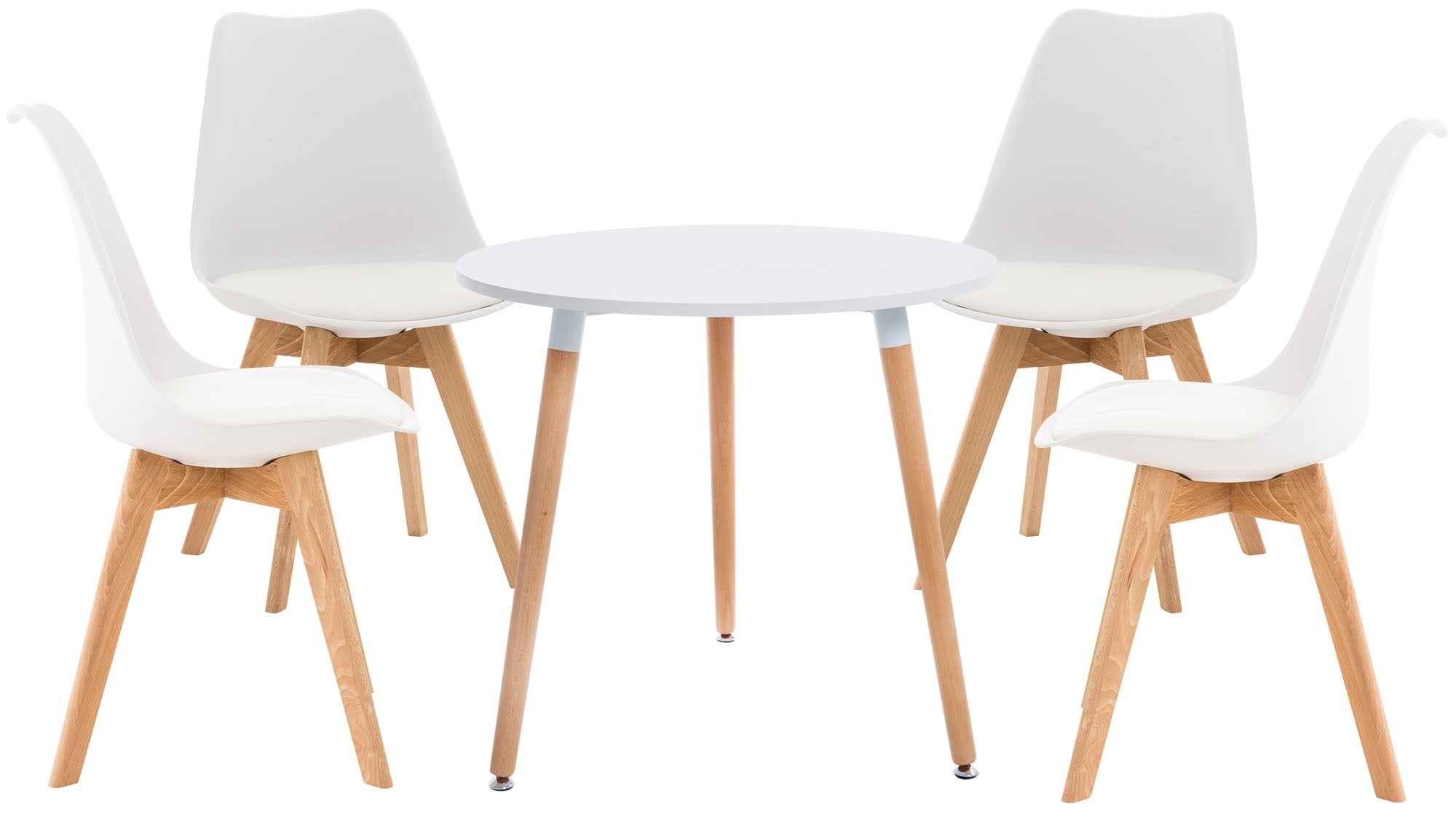 Eetkamer set compleet ronde tafel met 4 kuipstoelen - wit