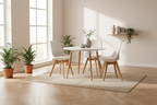 Eetkamer set compleet ronde tafel met 4 kuipstoelen van Beuken hout en kunststof - wit en bruin