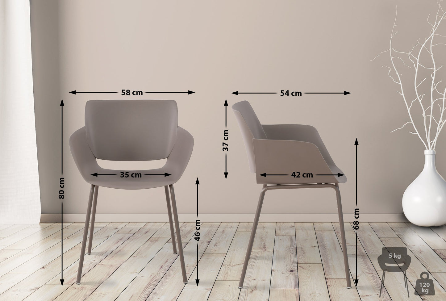 Set 2 stoelen minimalistisch met armleuning - meerdere kleuren