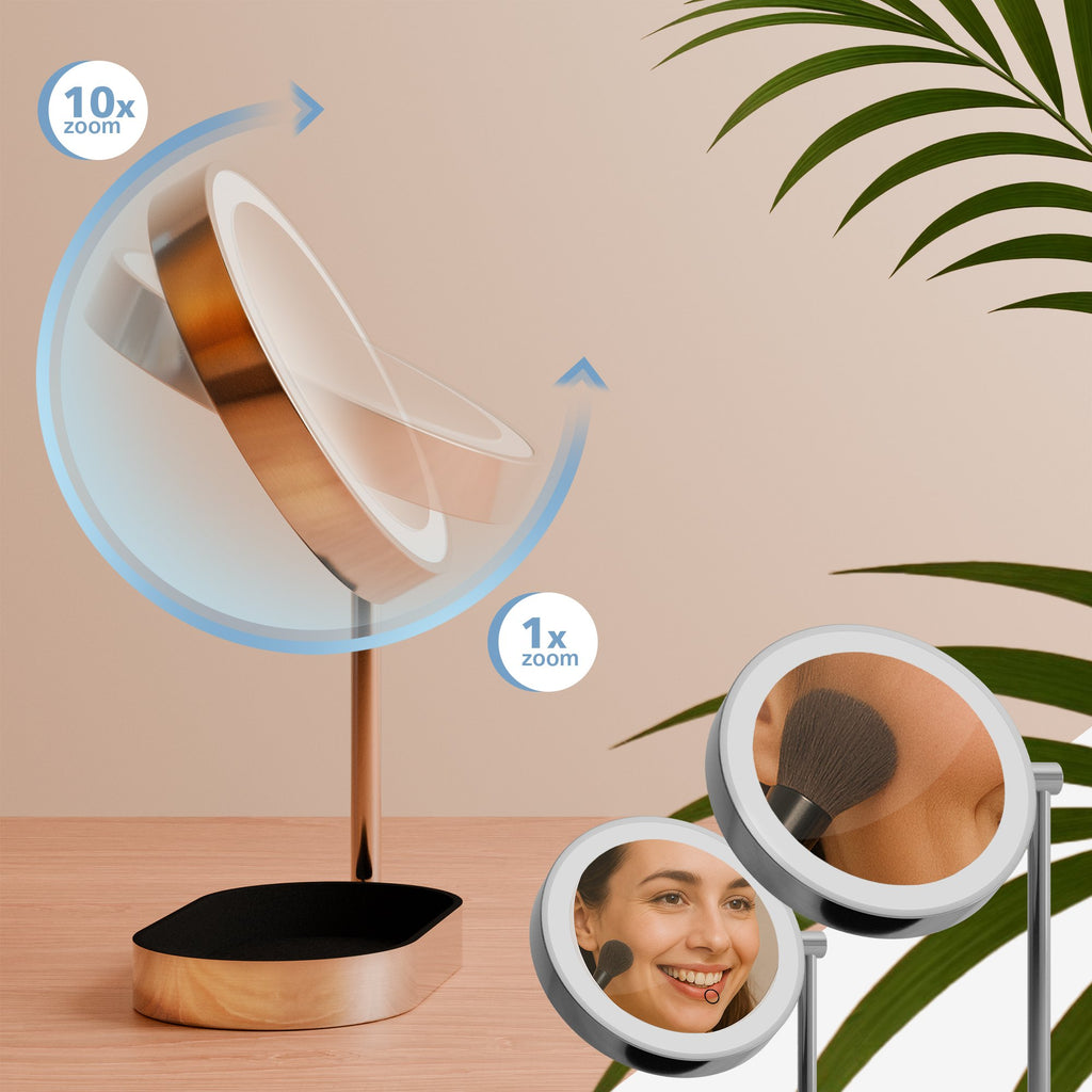 Make-up spiegel met led licht draaibaar rond - metaal zilver