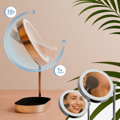Make-up spiegel met led licht draaibaar rond - metaal zilver