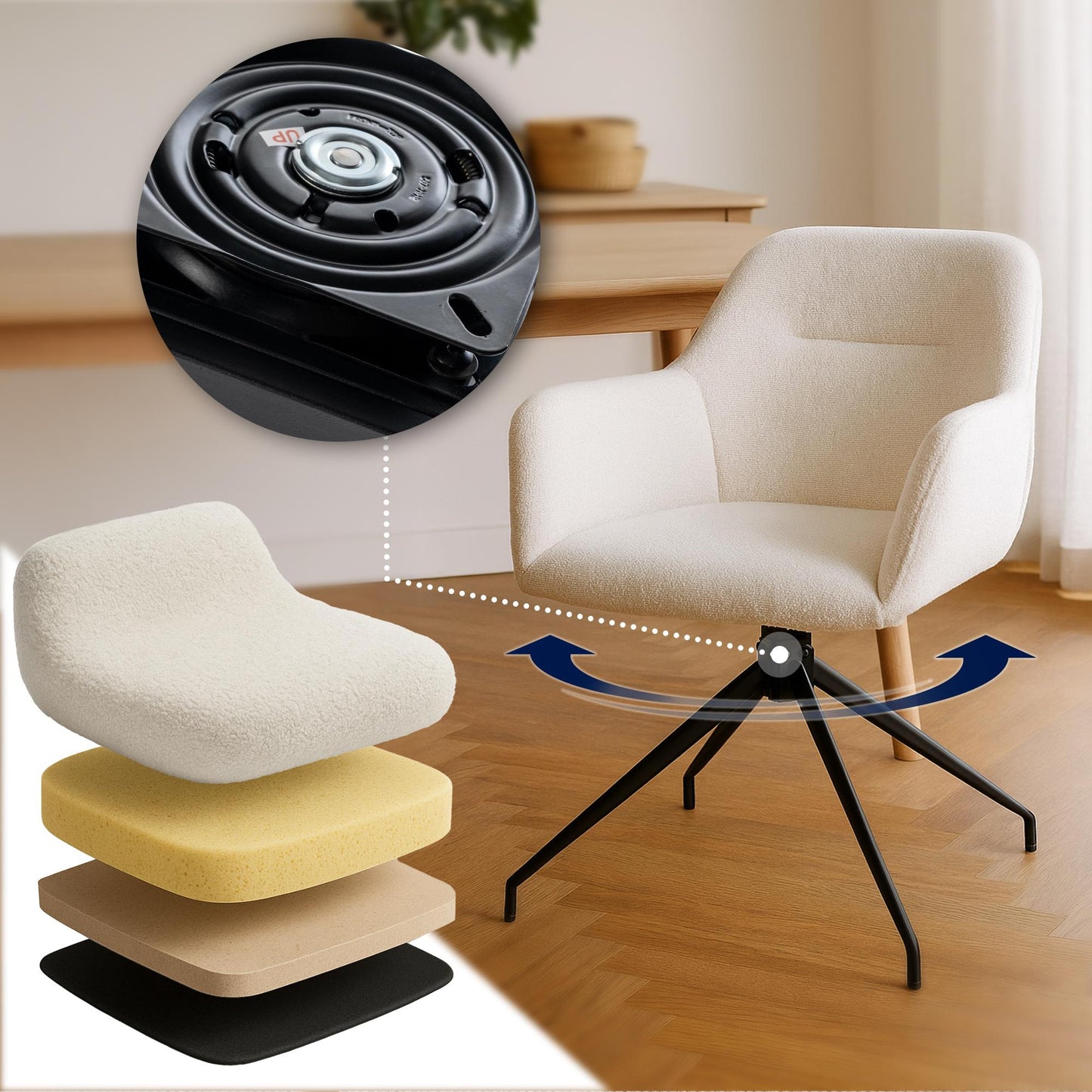 Teddy stoel draaibaar met armleuningen - meerdere kleuren