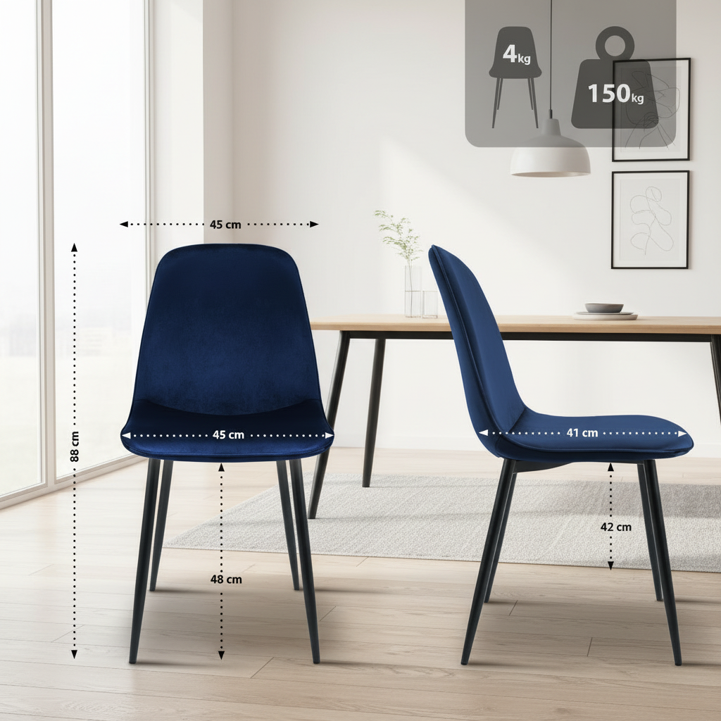2 moderne stoelen set van velours met zwarte metalen poten - meerdere kleuren