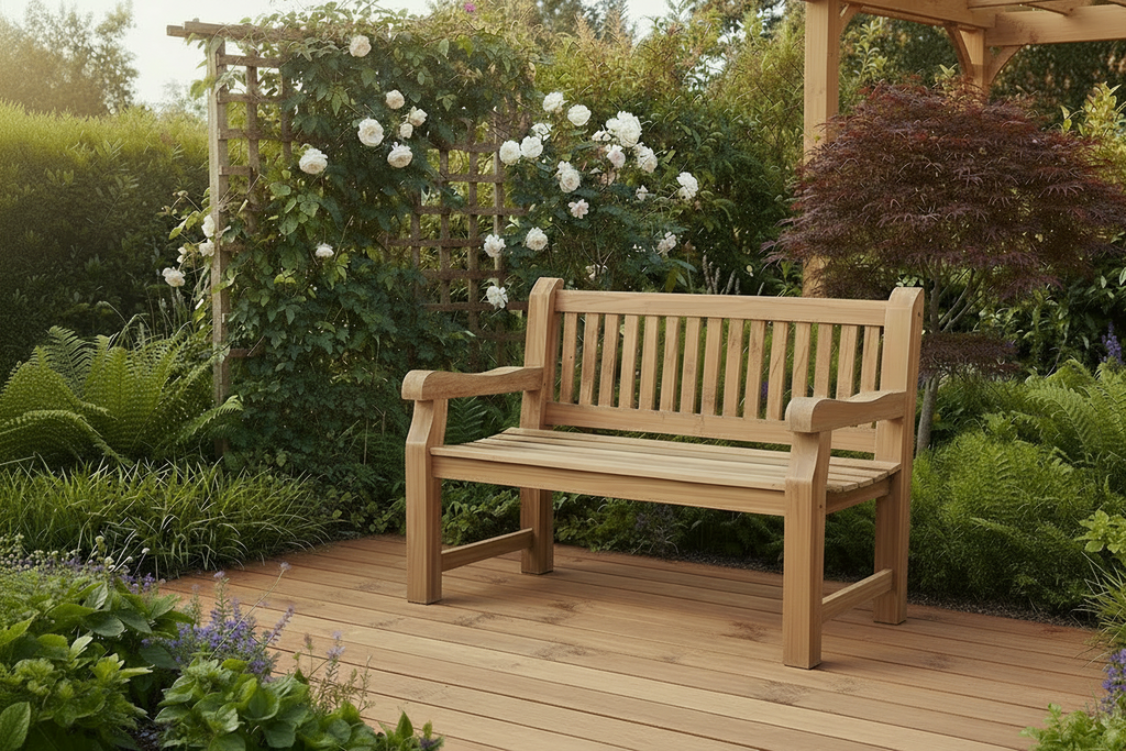 Park bank van massief teak hout met afneembare zitkussen - bruin