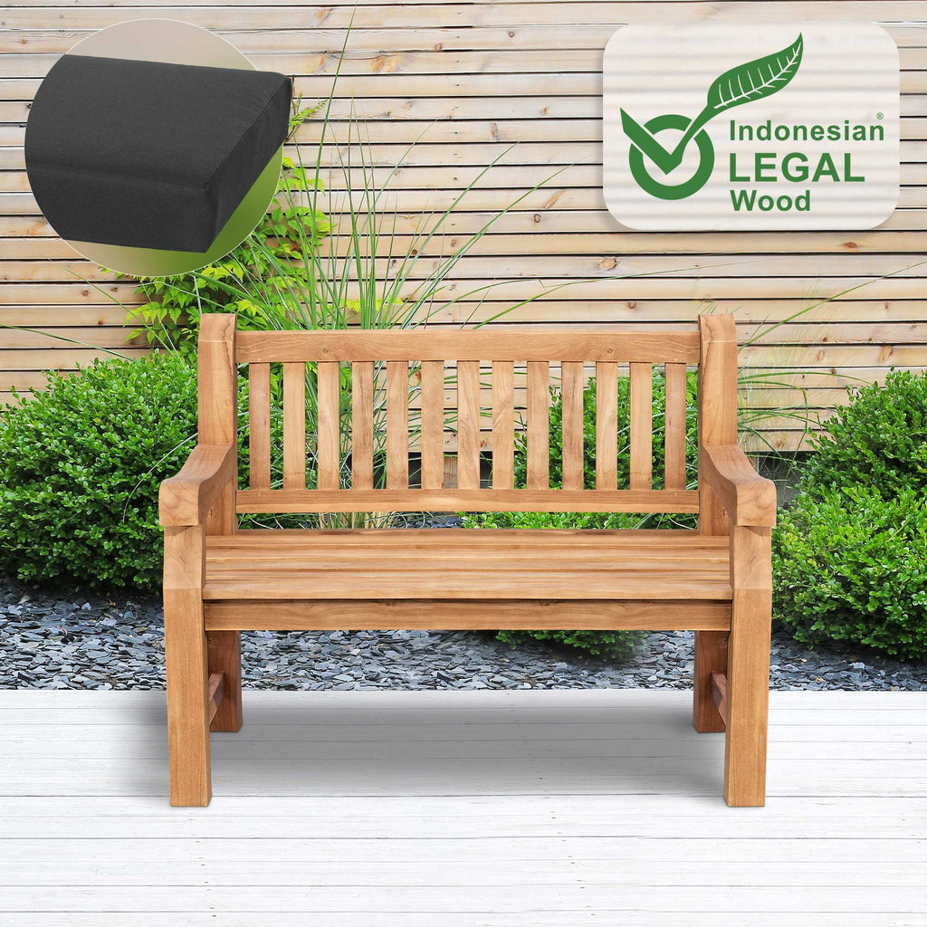 Park bank van massief teak hout met afneembare zitkussen - bruin