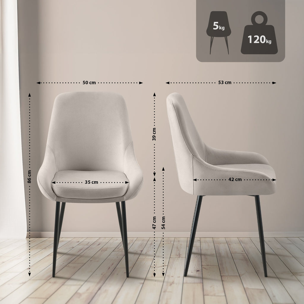 2 eetkamerstoelen set comfortabel velours met zwarte metalen poten - meerdere kleuren