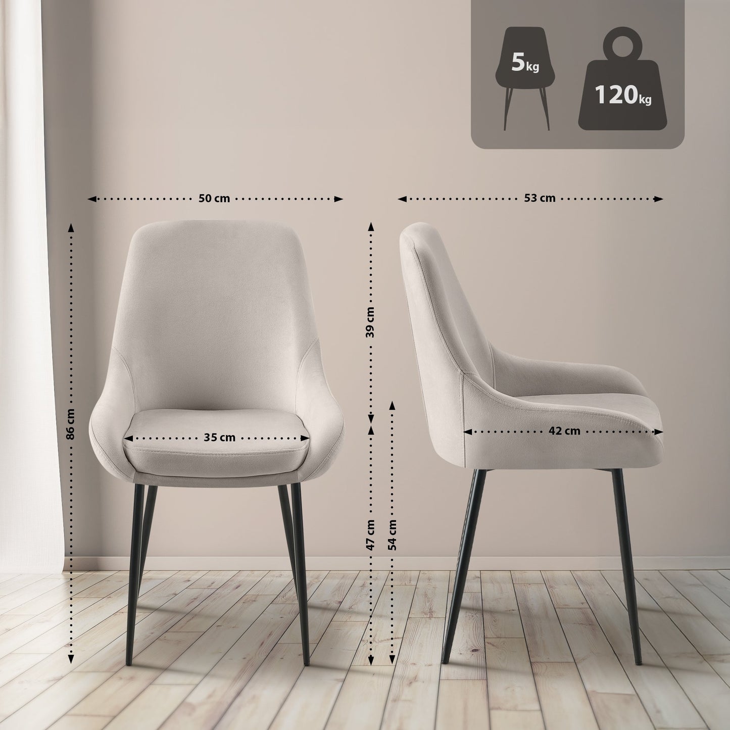 2 eetkamerstoelen set comfortabel velours met zwarte of gouden poten - meerdere kleuren