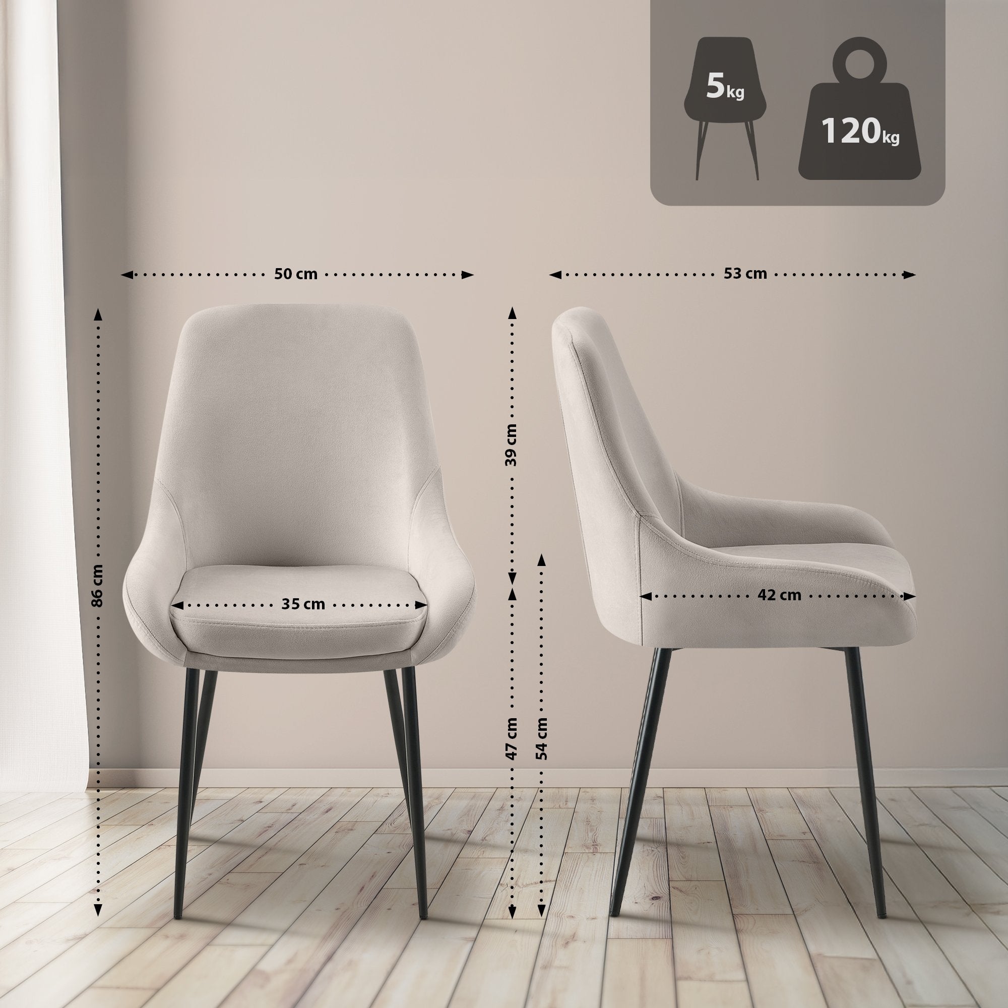 2 eetkamerstoelen set comfortabel velours met zwarte metalen poten - meerdere kleuren
