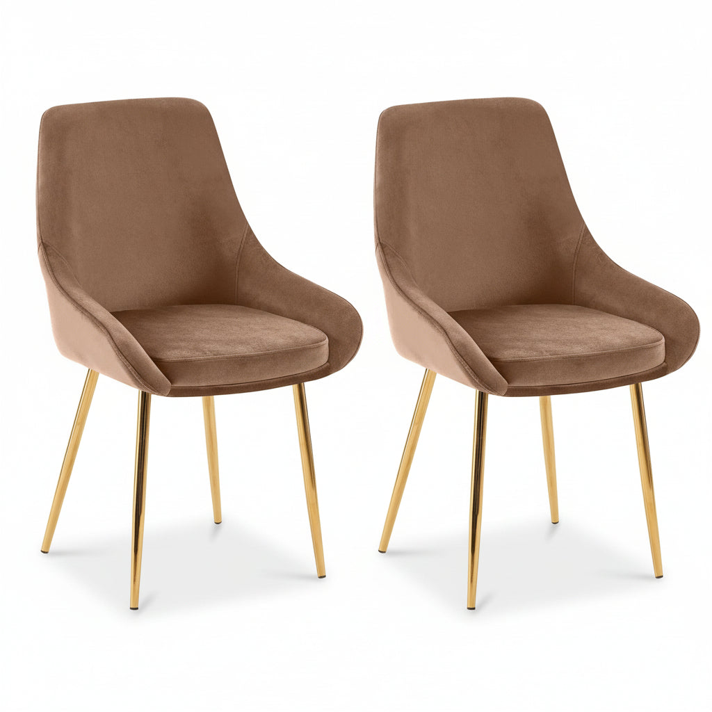 2 eetkamerstoelen set comfortabel velours met gouden metalen poten - meerdere kleuren