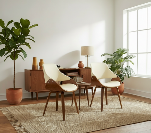 2 design stoelen set woonkamer van hout en kunstleer - meerdere kleuren