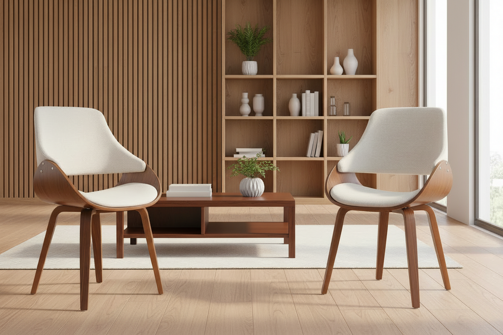 2 design stoelen set woonkamer van hout en stof - meerdere kleuren