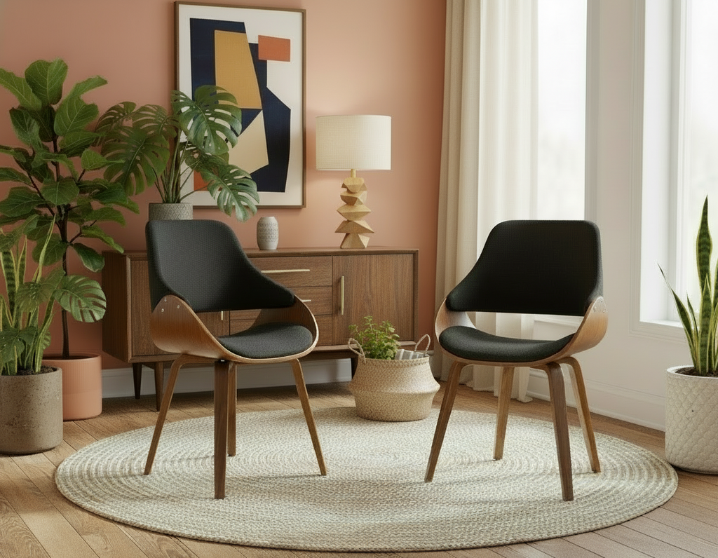2 design stoelen set woonkamer van hout en stof - meerdere kleuren