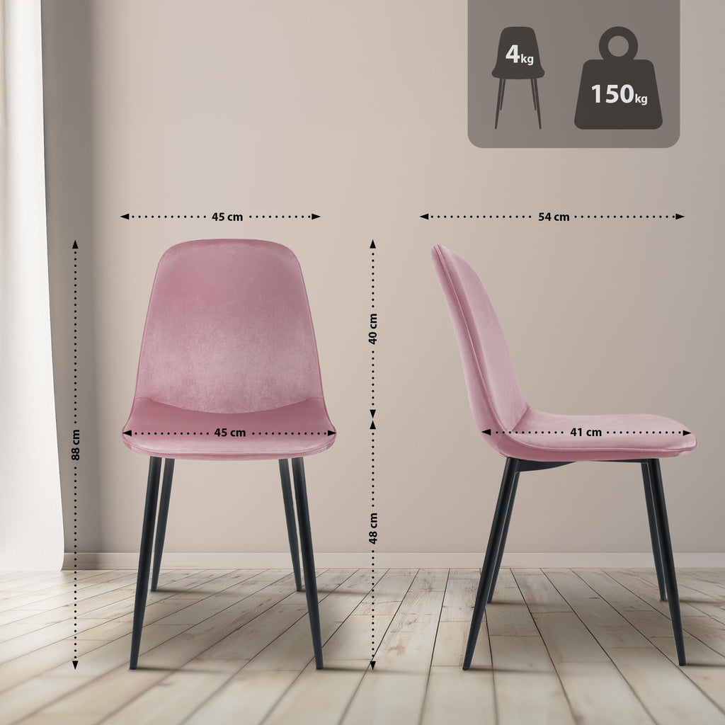 2 moderne stoelen set van velours met zwarte metalen poten - meerdere kleuren