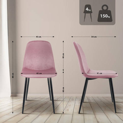 2 moderne stoelen set van velours met zwarte metalen poten - meerdere kleuren