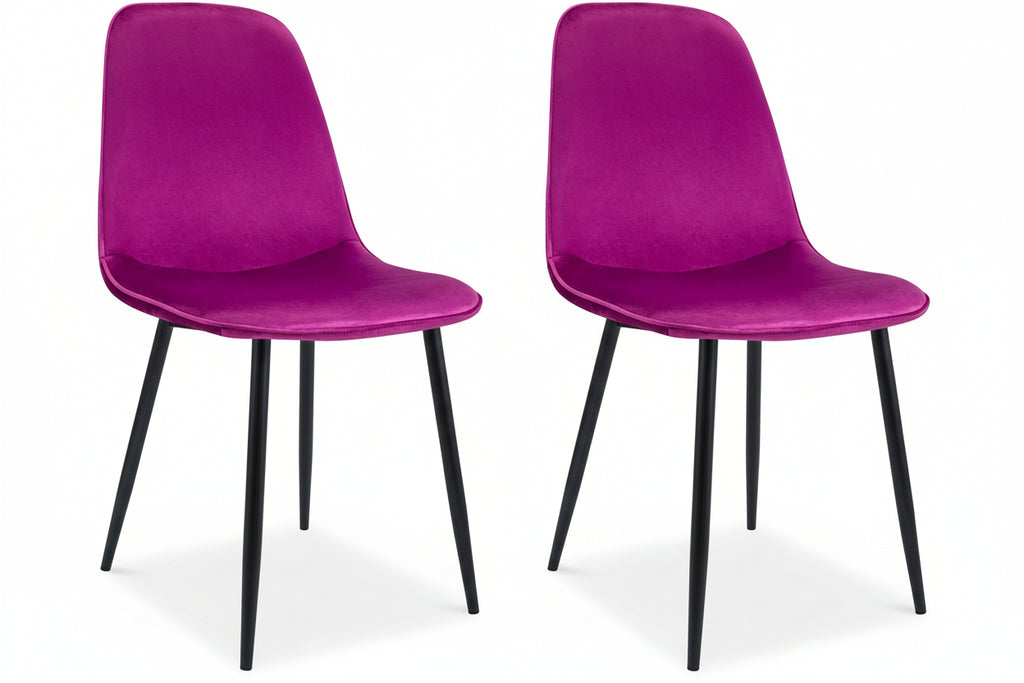 2 moderne stoelen set van velours met zwarte metalen poten - meerdere kleuren