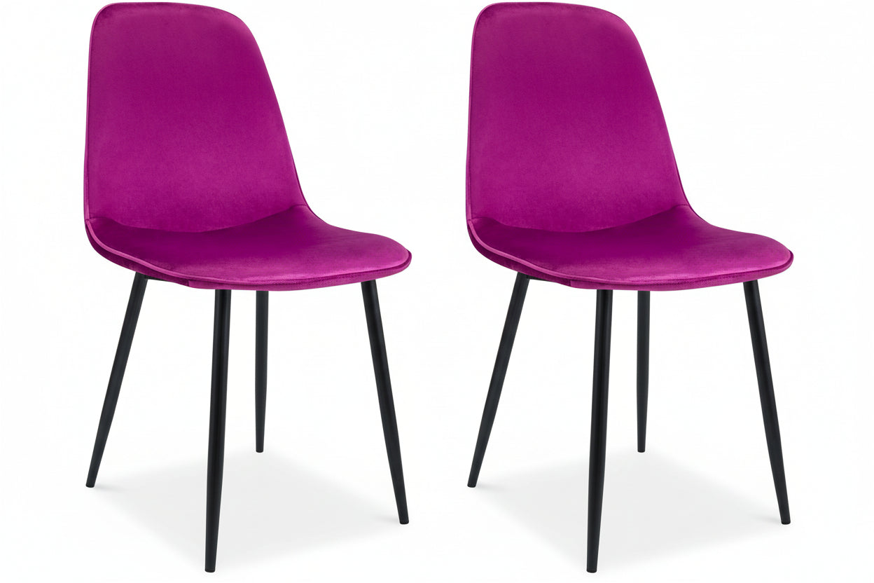 2 moderne stoelen set van velours met zwarte metalen poten - meerdere kleuren