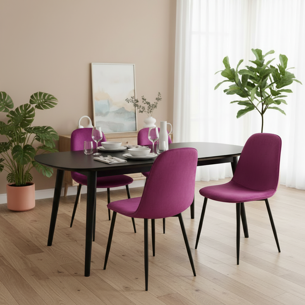2 moderne stoelen set van velours met zwarte metalen poten - meerdere kleuren