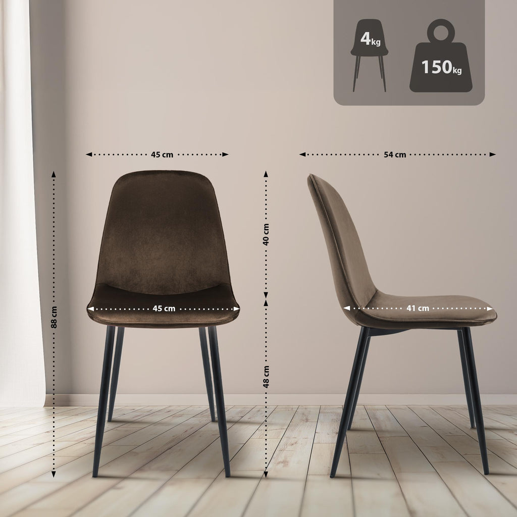 2 moderne stoelen set van velours met zwarte metalen poten - meerdere kleuren