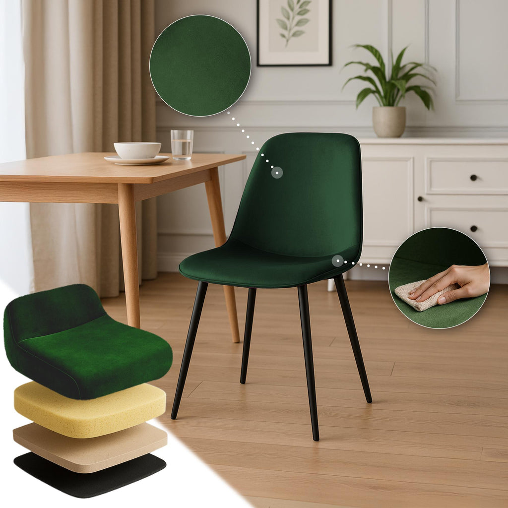 2 moderne stoelen set van velours met zwarte metalen poten - meerdere kleuren
