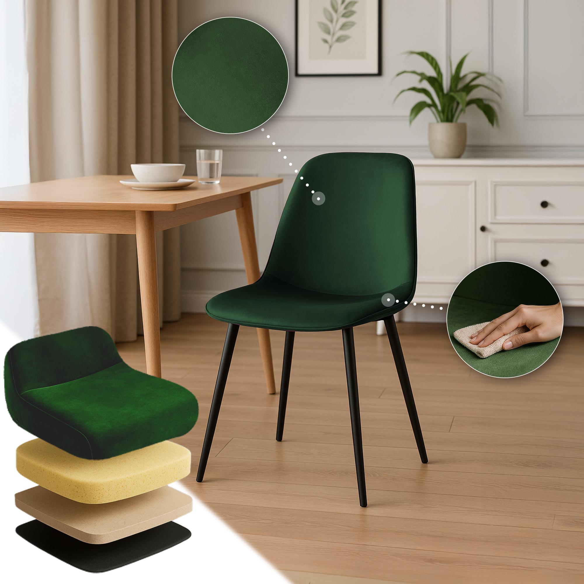 2 moderne stoelen set van velours met zwarte metalen poten - meerdere kleuren