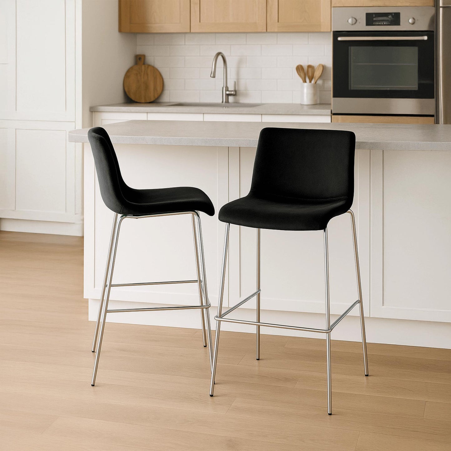 Barkruk met rugleuning modern velvet chroom - meerdere kleuren