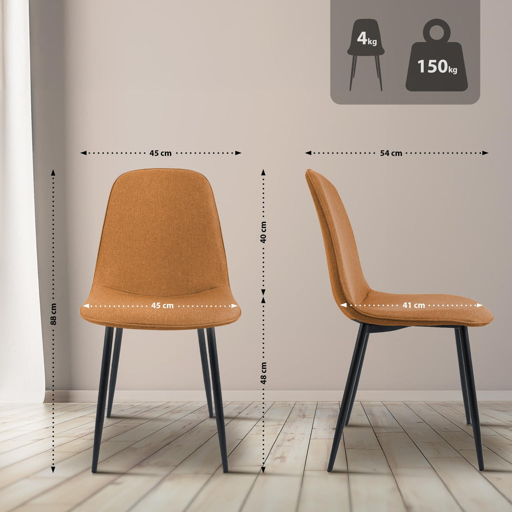 2 moderne stoelen set van stof met zwarte metalen poten - meerdere kleuren