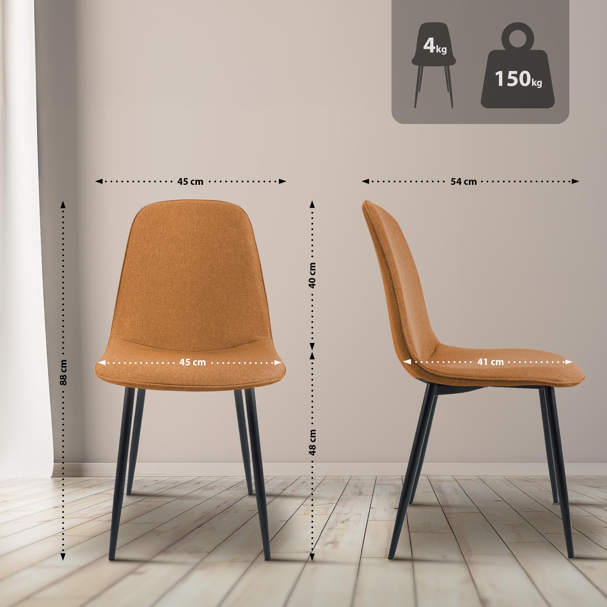 2 moderne stoelen set van stof met zwarte metalen poten - meerdere kleuren