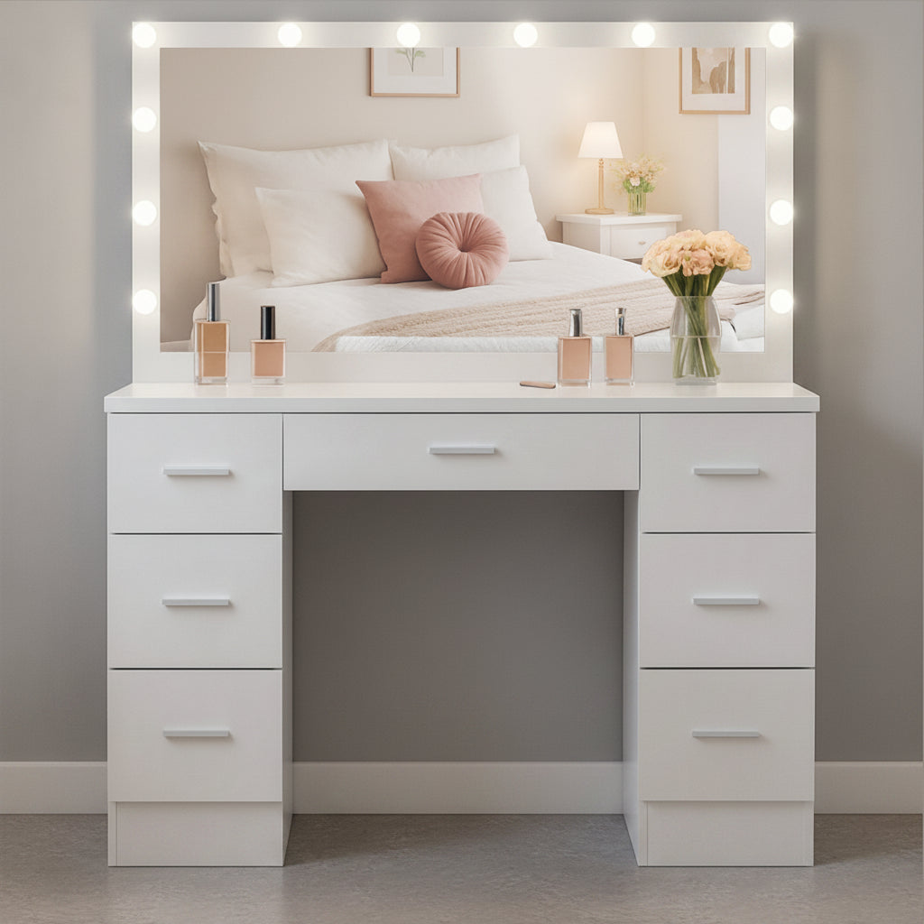 Moderne Hollywood kaptafel met spiegel en LED verlichting - wit