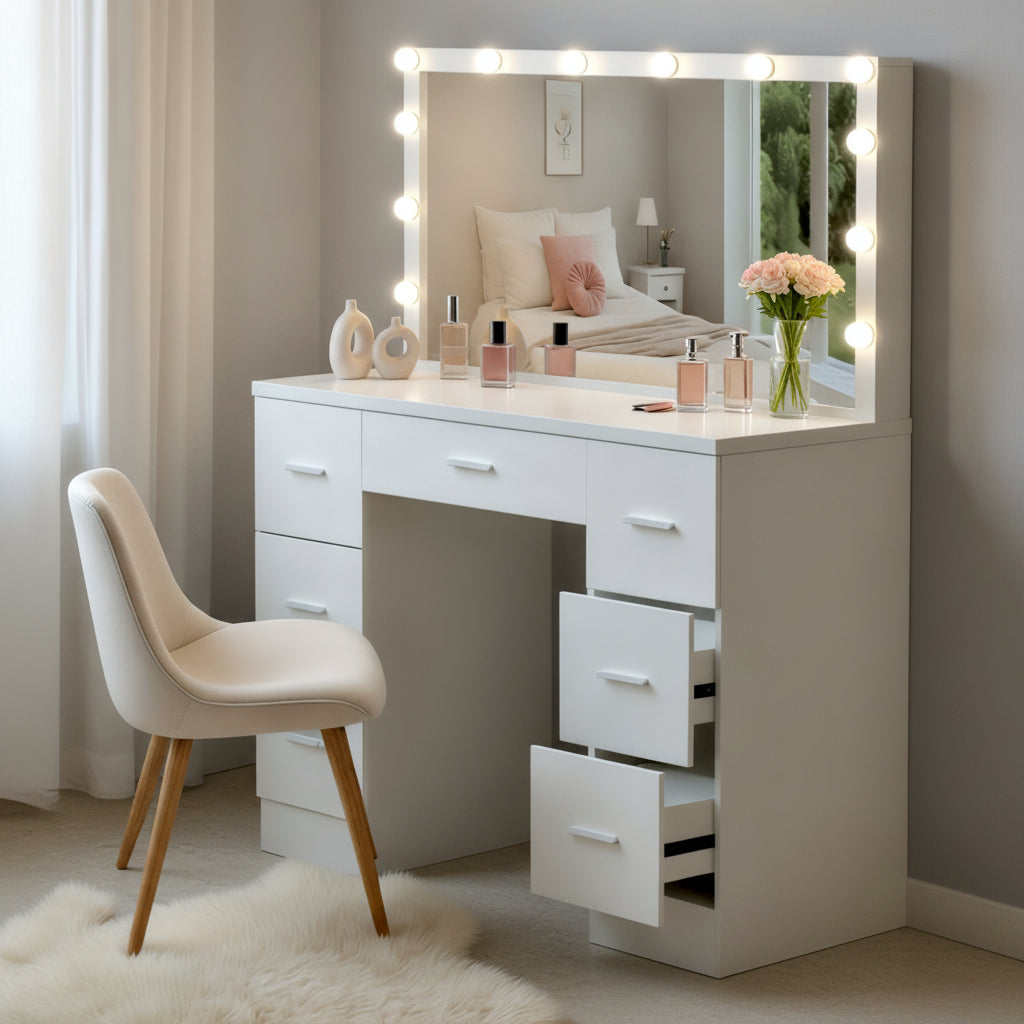 Moderne Hollywood kaptafel met spiegel en LED verlichting - wit