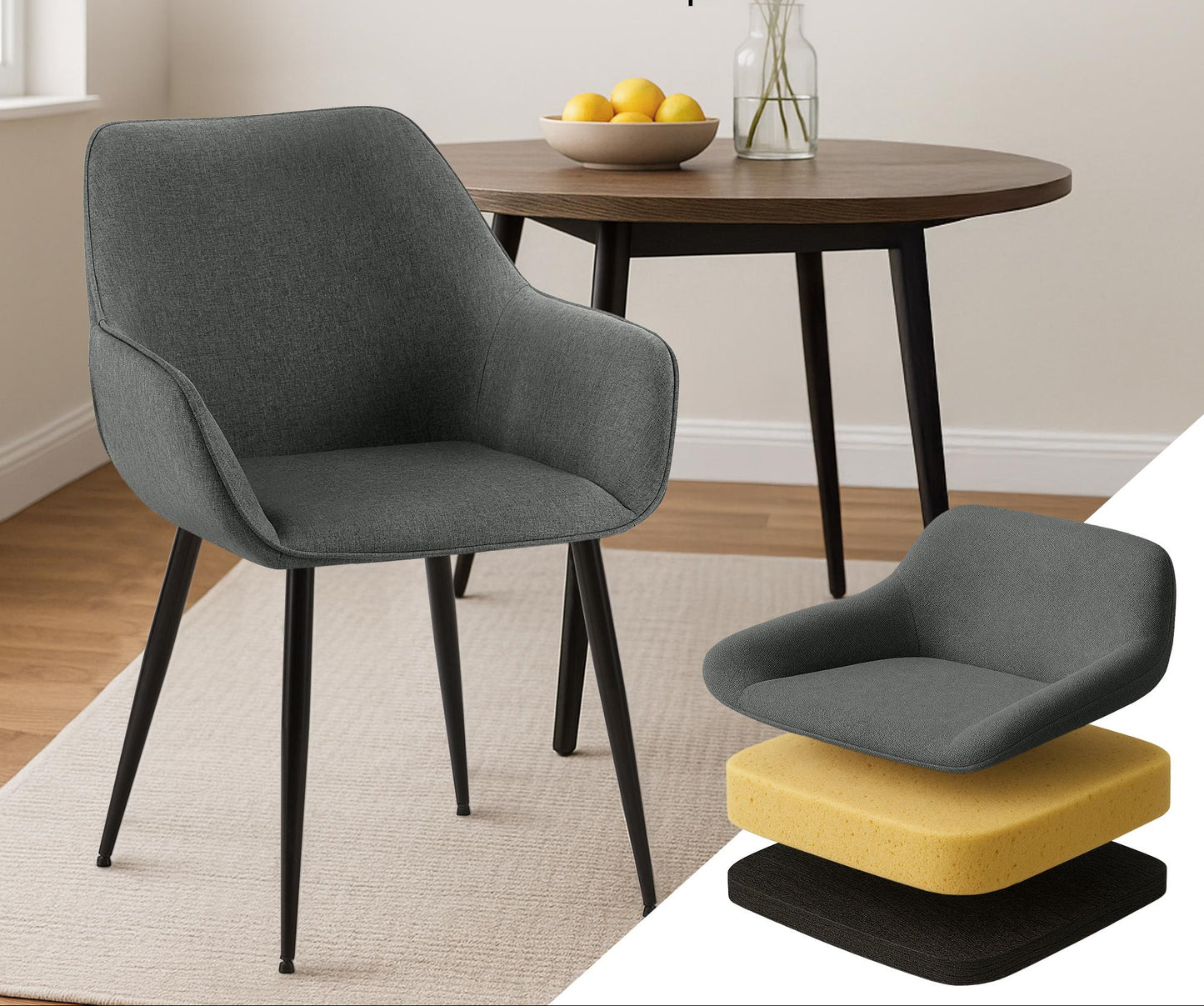 Eetkamerstoel ergonomisch met armleuning - meerdere kleuren