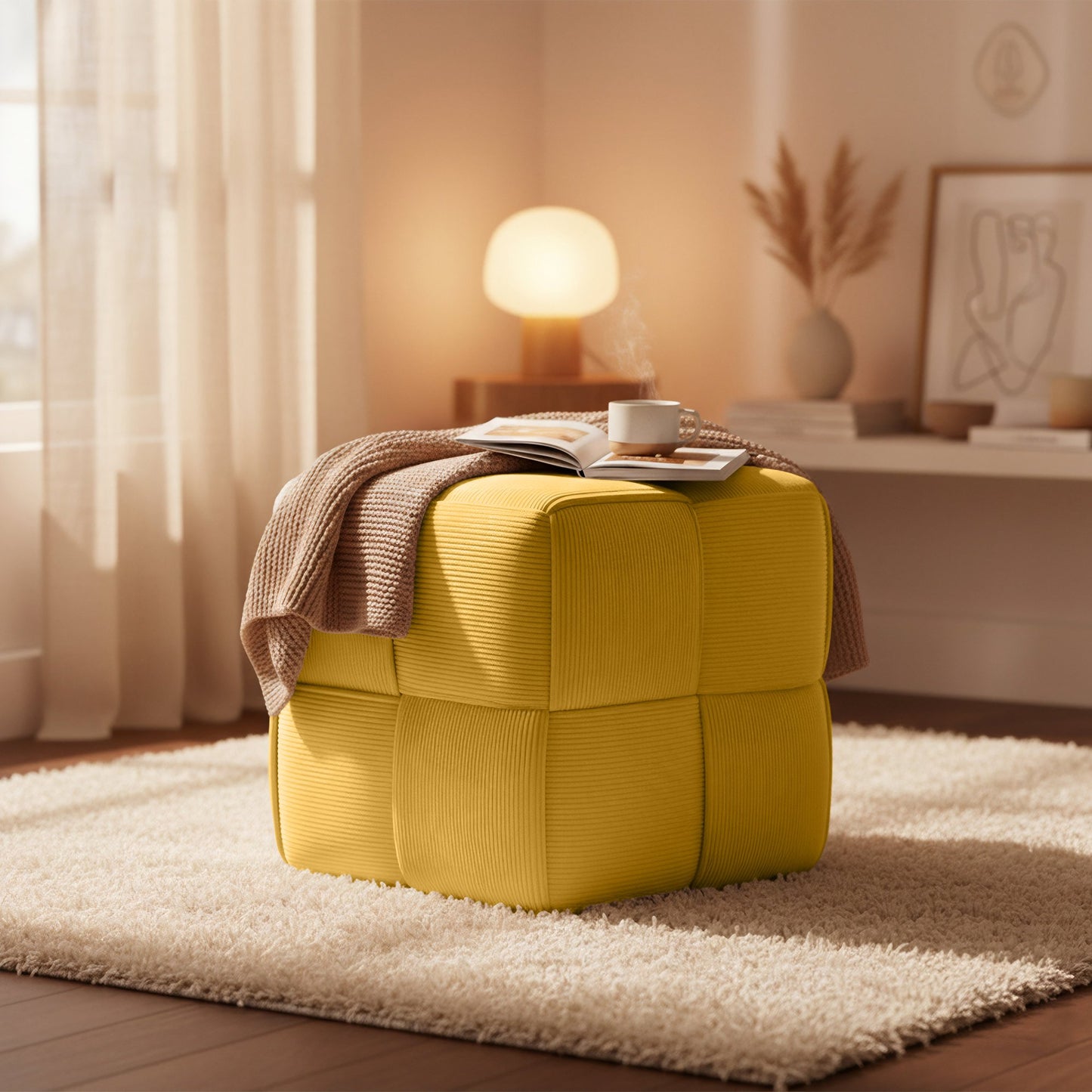 Trendy poef corduroy vierkant - meerdere kleuren