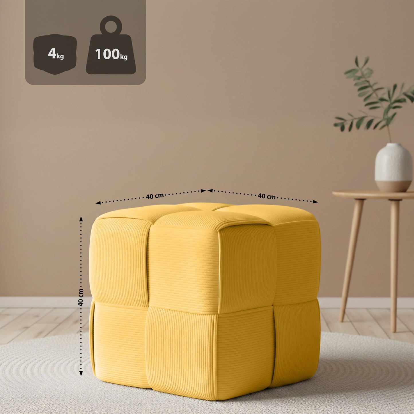 Trendy poef corduroy vierkant - meerdere kleuren