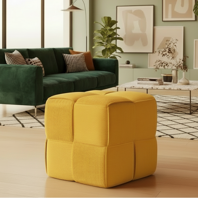 Gevlochten poef van corduroy vierkant - meerdere kleuren