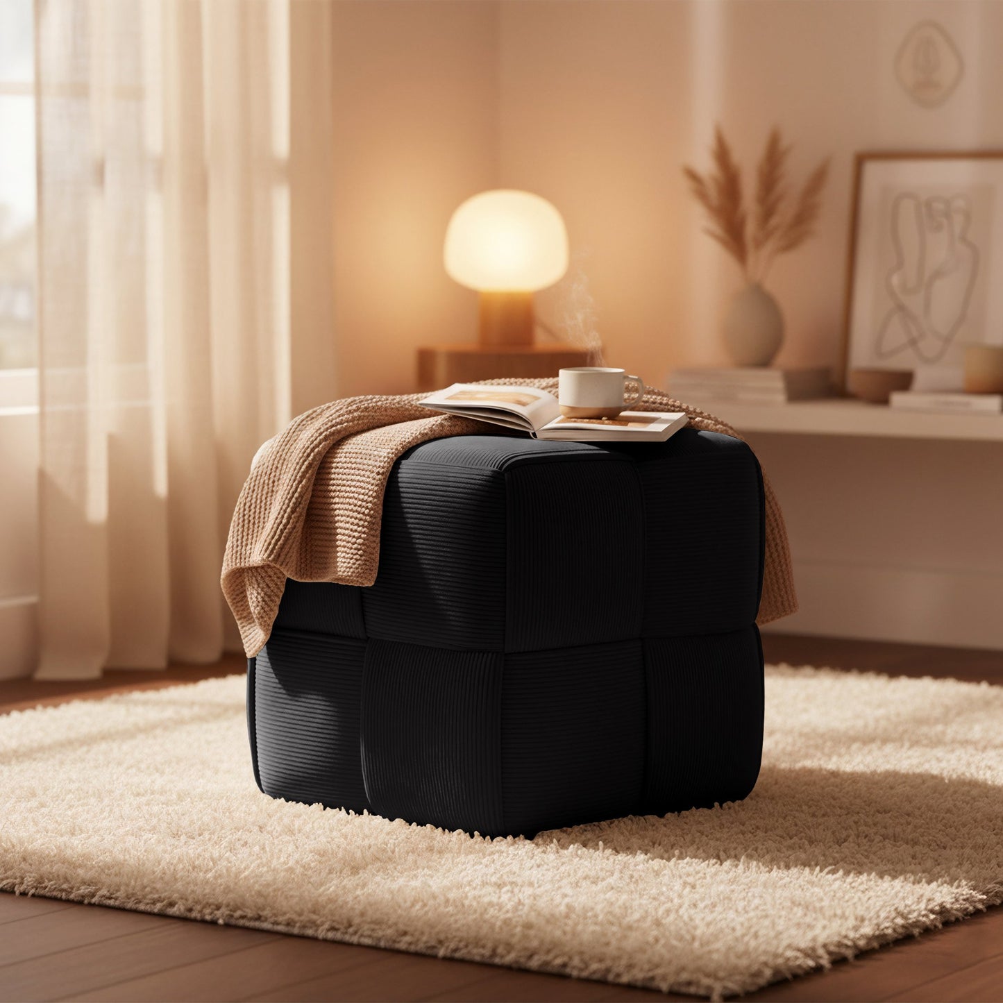 Trendy poef corduroy vierkant - meerdere kleuren