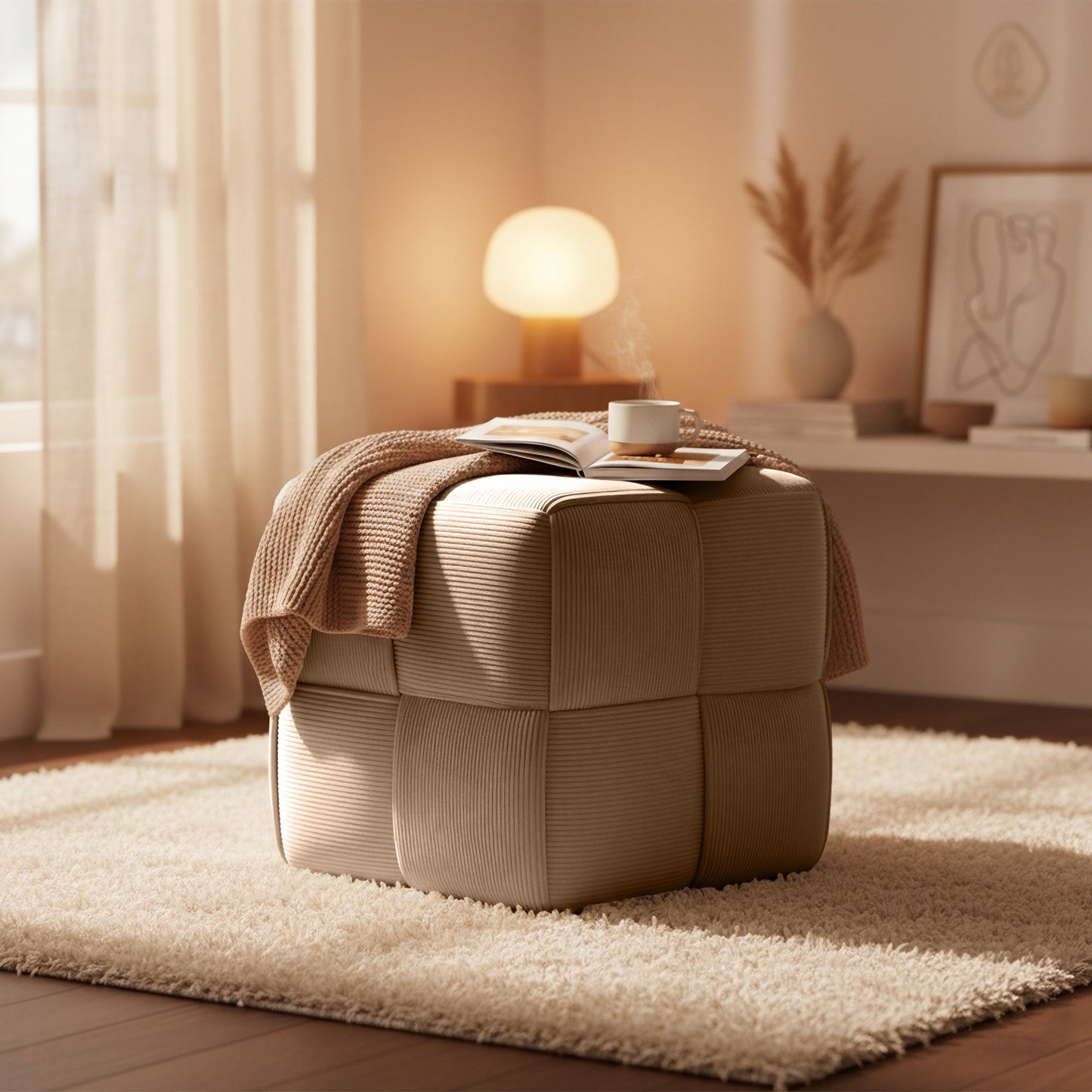 Trendy poef corduroy vierkant - meerdere kleuren