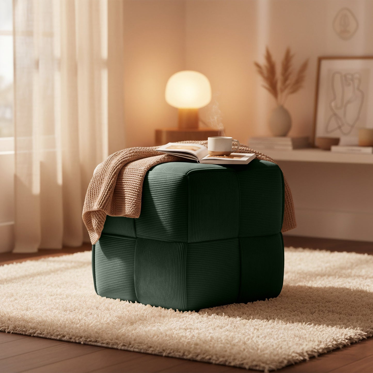 Trendy poef corduroy vierkant - meerdere kleuren