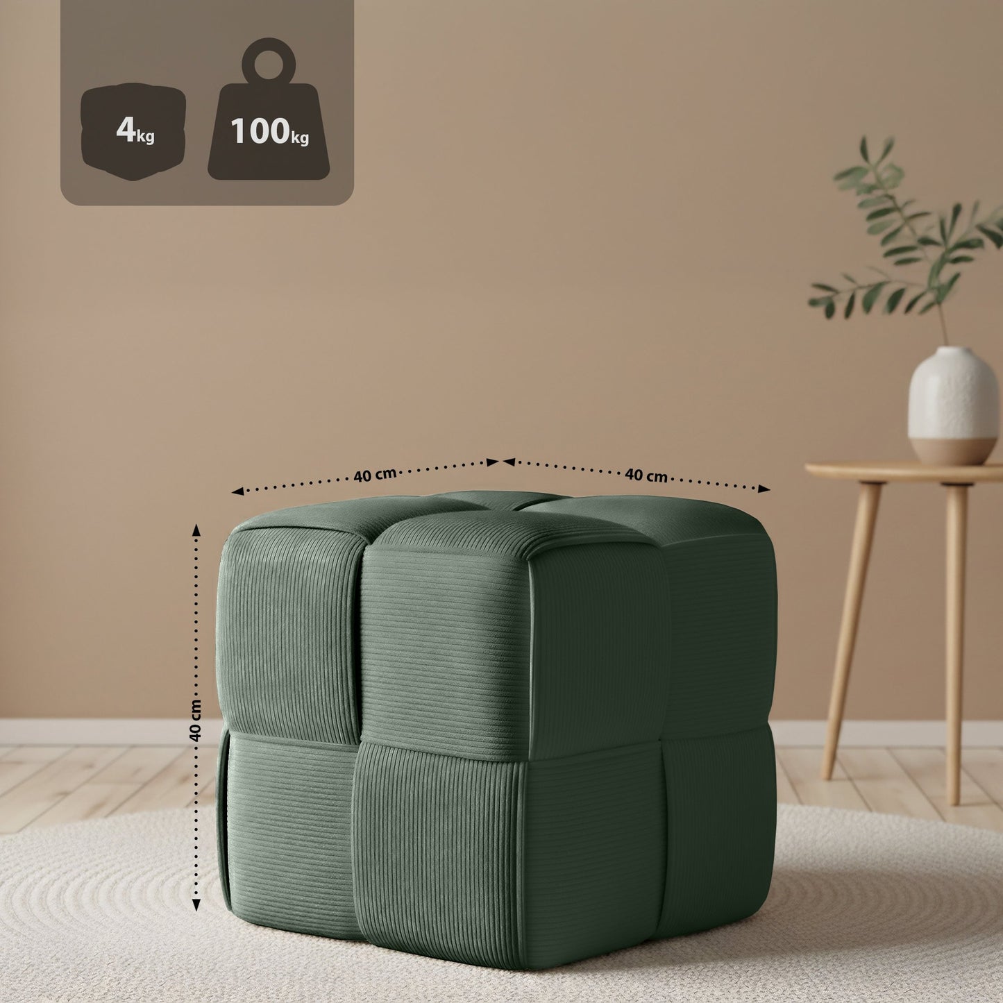 Trendy poef corduroy vierkant - meerdere kleuren