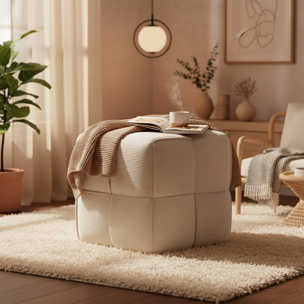 Trendy poef corduroy vierkant - meerdere kleuren