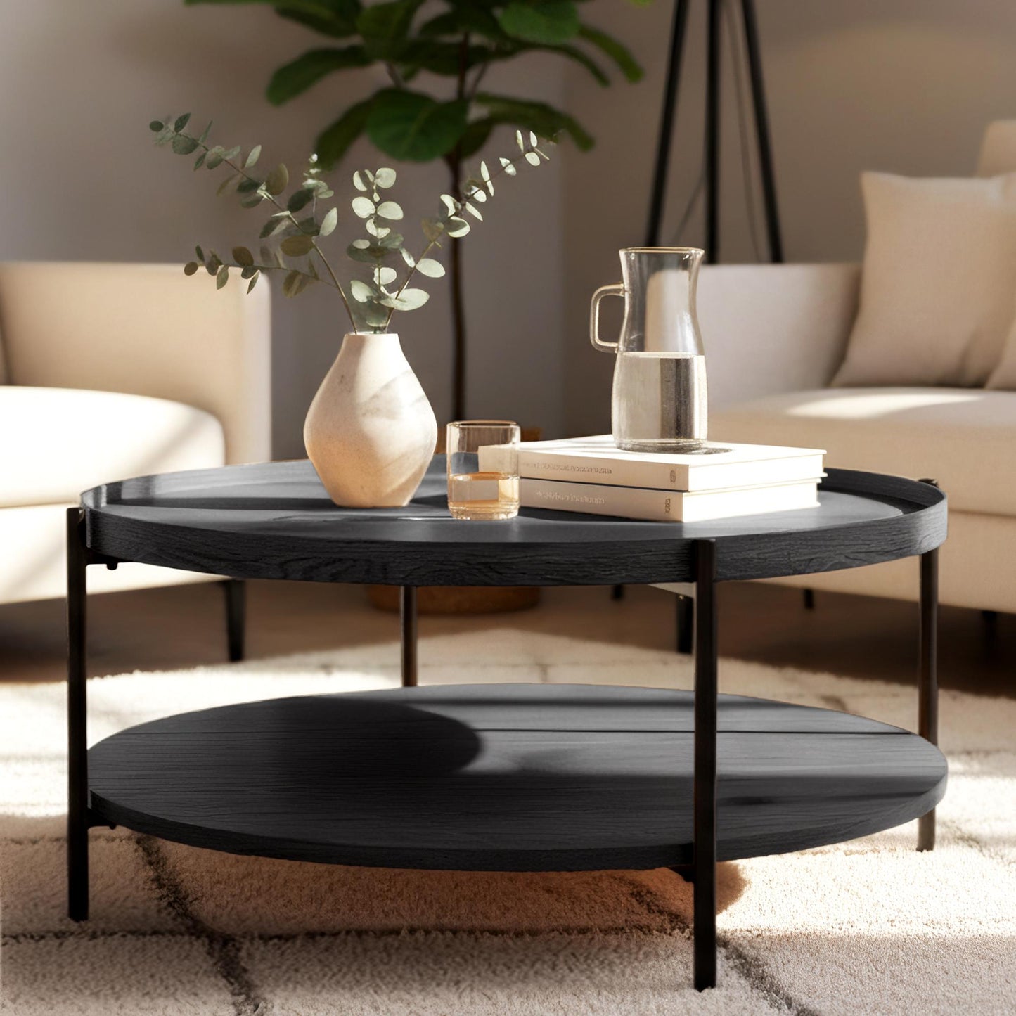 Salontafel rond met opbergruimte hout - meerdere kleuren en maten