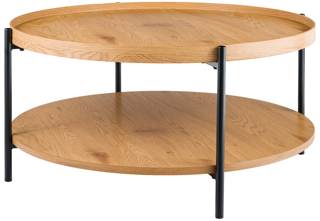 Moderne salontafel rond met opbergruimte van Populieren hout en metaal - meerdere kleuren en maten
