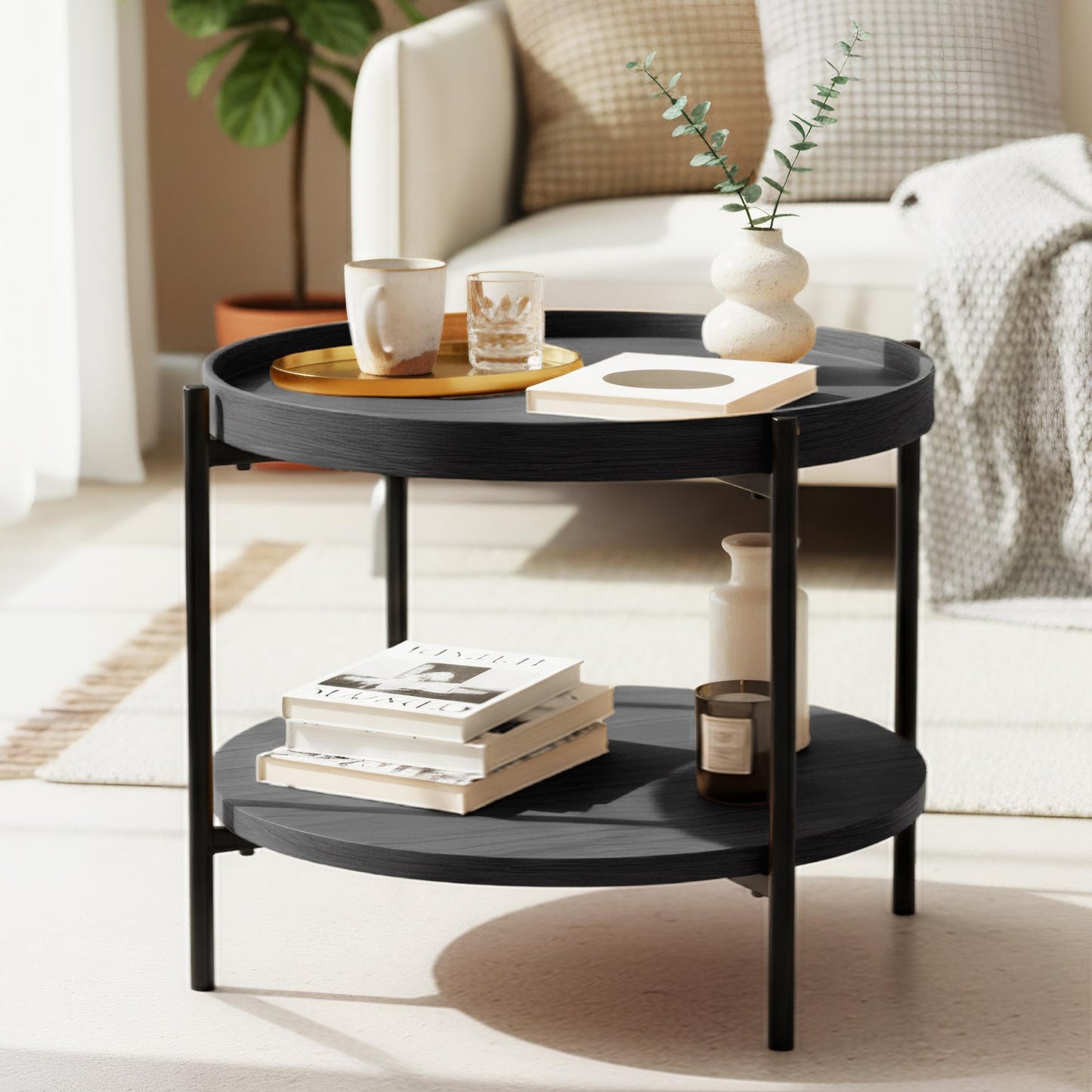 Salontafel rond met opbergruimte hout - meerdere kleuren en maten