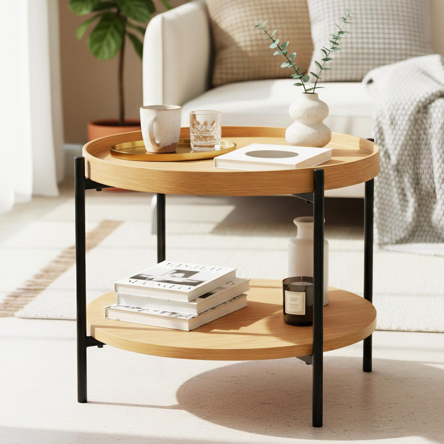 Salontafel rond met opbergruimte hout - meerdere kleuren en maten