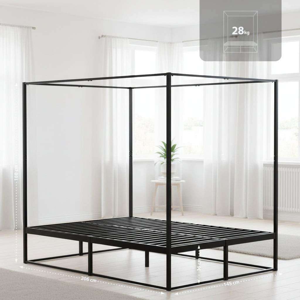 Hemelbed modern metaal zwart - meerdere maten