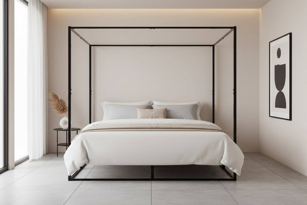 Hemelbed modern metaal zwart - meerdere maten
