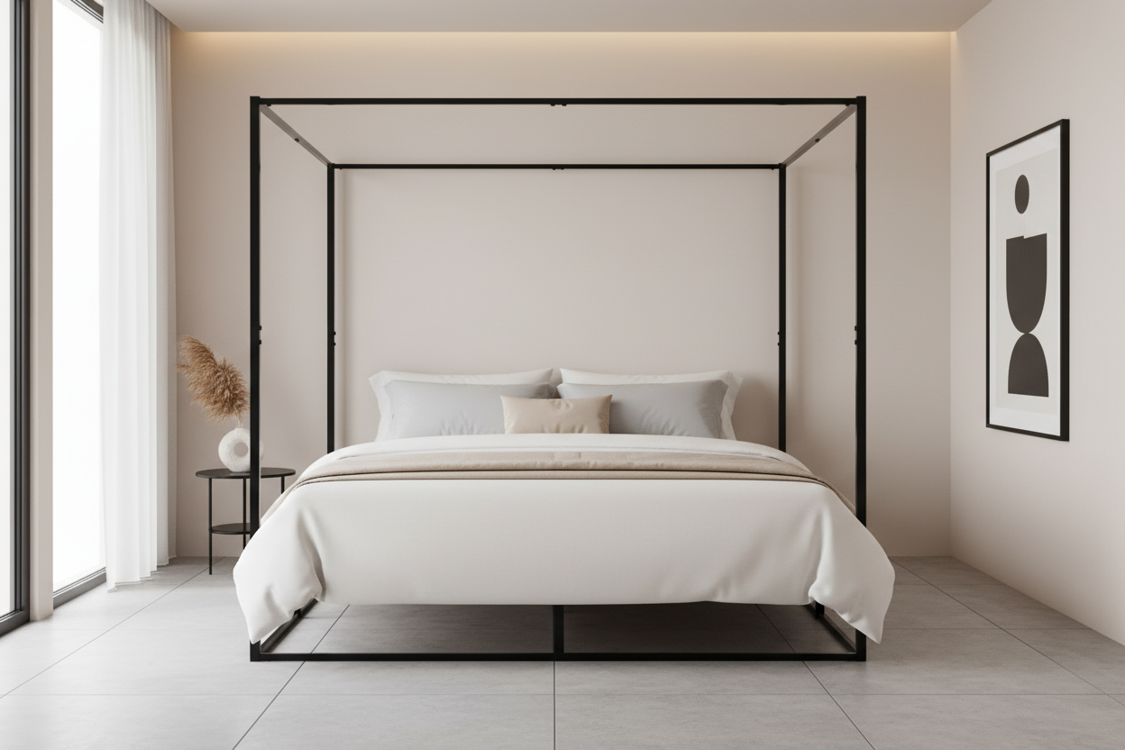 Hemelbed modern metaal zwart - meerdere maten