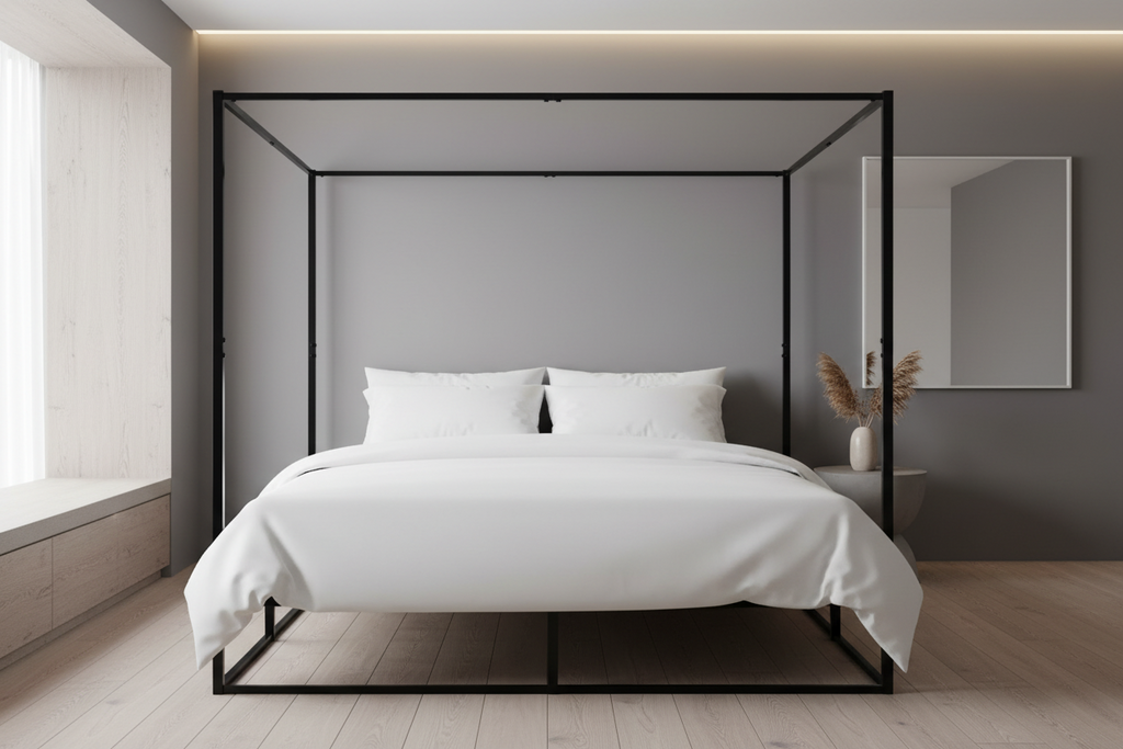 Hemelbed modern metaal zwart - meerdere maten