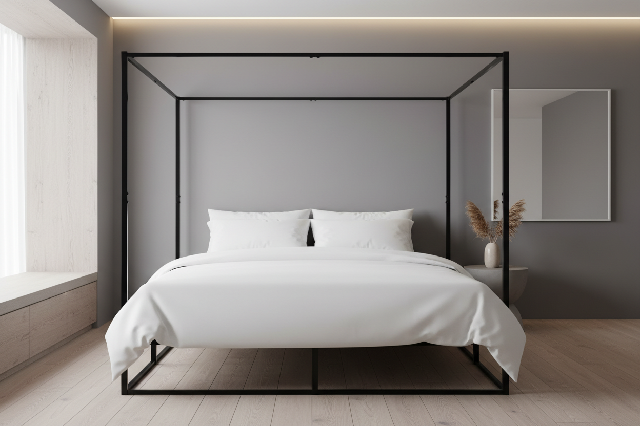 Hemelbed modern metaal zwart - meerdere maten